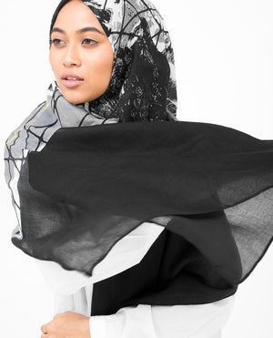 Black Abstract Print Viscose Hijab-HIJABS-InEssence-Regular 27"x70"-MeHijabi.com