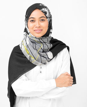 Black Abstract Print Viscose Hijab-HIJABS-InEssence-Regular 27"x70"-MeHijabi.com