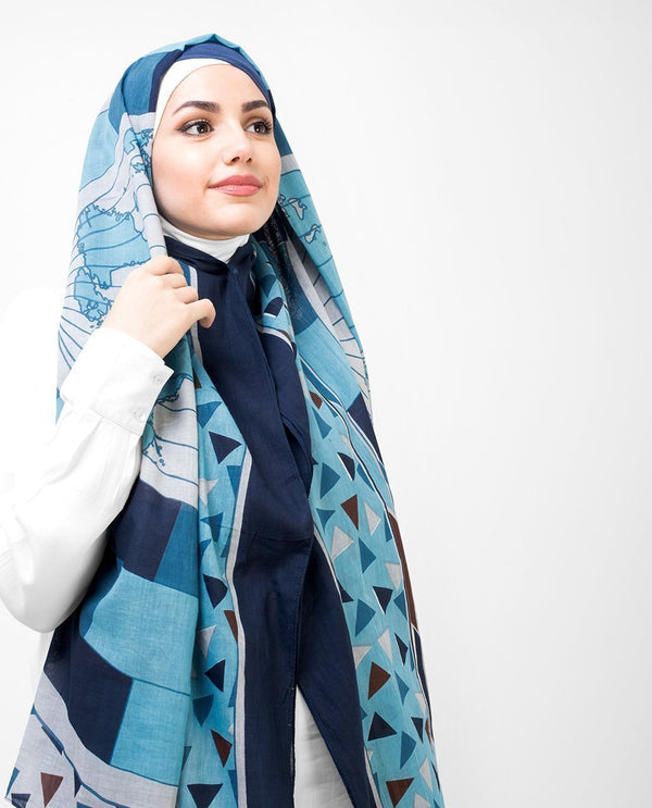 Blue and Teal Cotton Hijab-HIJABS-Route 01-Regular 27"x70"-MeHijabi.com