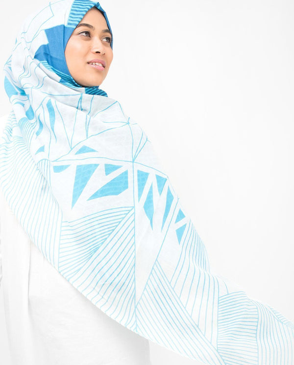Imperial Blue & Winter Sky Contour Hijab-HIJABS-Route 01-Regular 27"x70"-Blue-MeHijabi.com