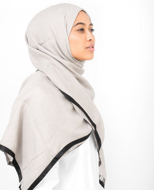Contrast Hem Viscose Hijab-HIJABS-Route 01-Maxi 40"x70"-Beige-MeHijabi.com