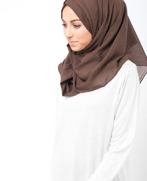 Chestnut Brown Cotton Voile Hijab-HIJABS-InEssence-Regular 27"x70"-MeHijabi.com