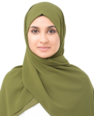 Olive Drab Green Georgette Hijab-HIJABS-InEssence-Regular 27"x70"-MeHijabi.com