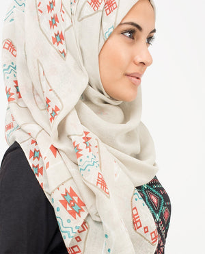Silver Off-White Abstract Hijab-HIJABS-Urban Studio-Regular 27"x70"-MeHijabi.com
