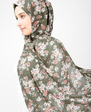 Natural Olive Floral Georgette Hijab