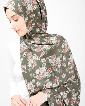 Natural Olive Floral Georgette Hijab