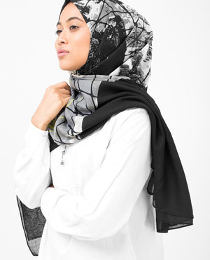 Black Abstract Print Viscose Hijab-HIJABS-InEssence-Maxi 40"x70"-MeHijabi.com