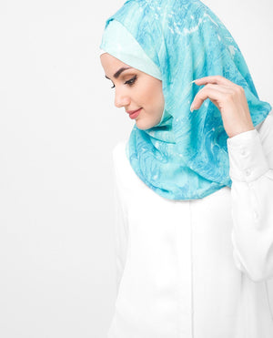 Blue Aqua Print Viscose Hijab-HIJABS-InEssence-Regular 27"x70"-MeHijabi.com