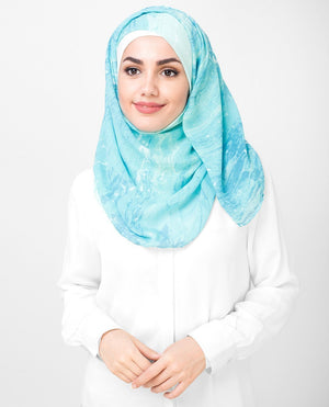 Blue Aqua Print Viscose Hijab-HIJABS-InEssence-Maxi 40"x70"-MeHijabi.com