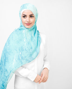 Blue Aqua Print Viscose Hijab-HIJABS-InEssence-Regular 27"x70"-MeHijabi.com