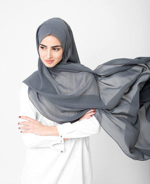 Castle Rock Grey Georgette Hijab-HIJABS-InEssence-Regular 27"x70"-MeHijabi.com