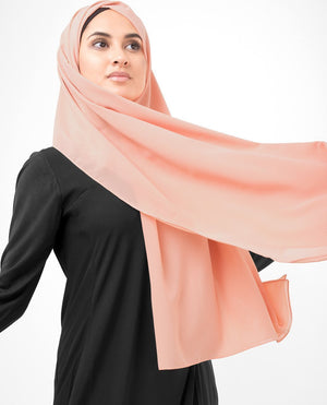 Coral Pink Georgette Hijab-HIJABS-InEssence-Regular 27"x70"-MeHijabi.com
