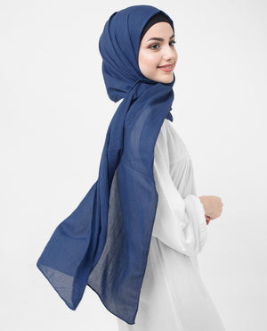 Classic Blue Cotton Voile Hijab-HIJABS-InEssence-Maxi 40"x70"-MeHijabi.com