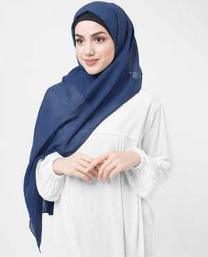 Classic Blue Cotton Voile Hijab-HIJABS-InEssence-Regular 27"x70"-MeHijabi.com