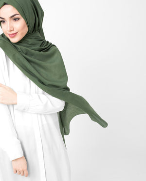 Deep Grass Green Cotton Voile Hijab-HIJABS-InEssence-Regular 27"x70"-MeHijabi.com