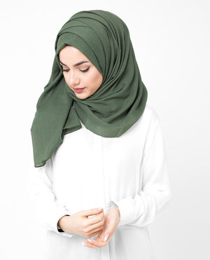 Deep Grass Green Cotton Voile Hijab-HIJABS-InEssence-Regular 27"x70"-MeHijabi.com