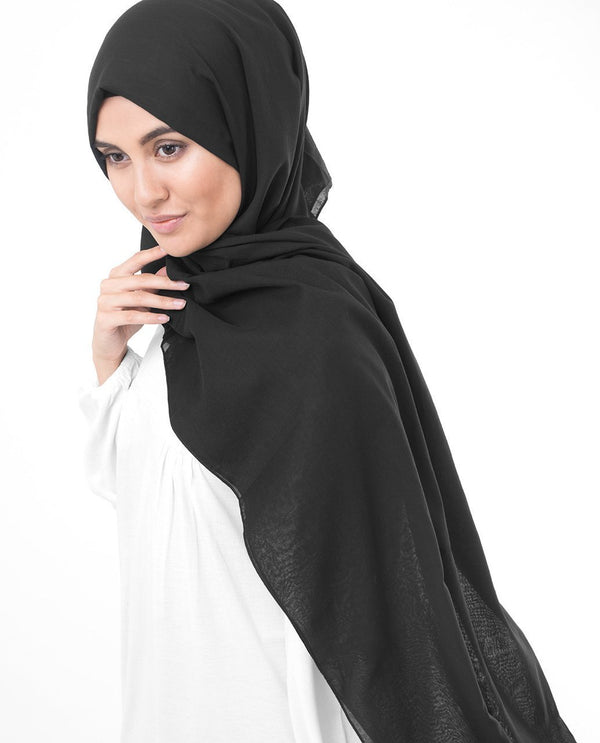 Jet Black Cotton Voile Hijab-HIJABS-InEssence-Regular 27"x70"-MeHijabi.com