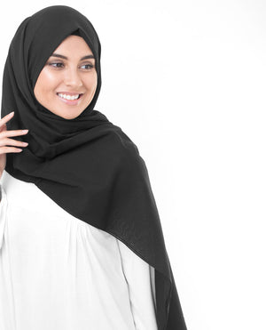 Jet Black Cotton Voile Hijab-HIJABS-InEssence-Maxi 40"x70"-MeHijabi.com