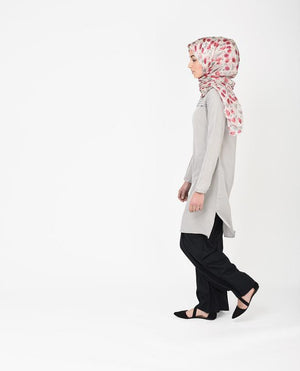 Floral Pink Beige Silk Chiffon Hijab-HIJABS-VersaStyle-Maxi 40"x70"-MeHijabi.com