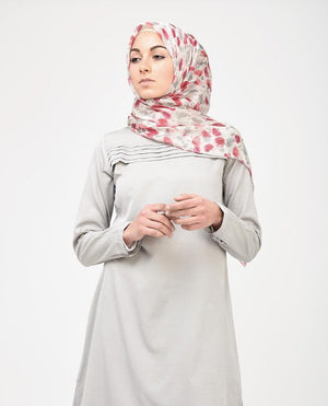 Floral Pink Beige Silk Chiffon Hijab-HIJABS-VersaStyle-Regular 27"x70"-MeHijabi.com