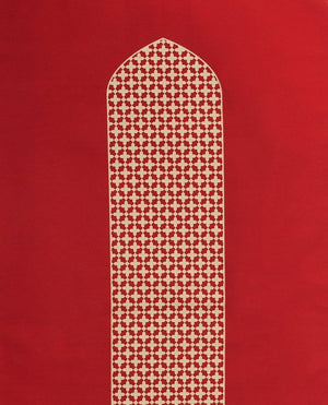 Islamic Prayer Rug in Red with Mashrabiya Arch Shaped-PRAYER MAT-Visual Dhikr-Red-MeHijabi.com