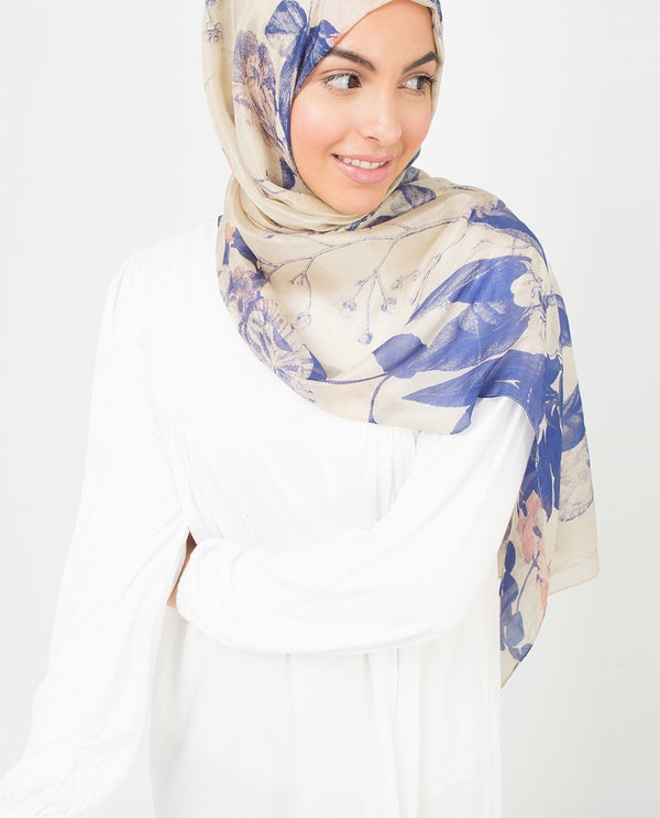Ivory and Citadel Blue Silk Hijab-HIJABS-Silk Route-Maxi 40"x70"-MeHijabi.com