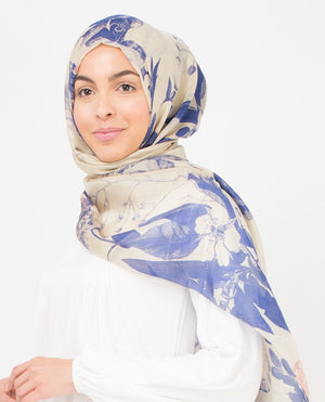 Ivory and Citadel Blue Silk Hijab-HIJABS-Silk Route-Maxi 40"x70"-MeHijabi.com