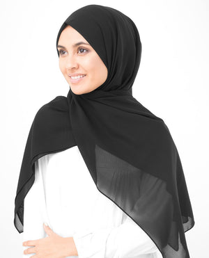 Jet Black Georgette Hijab-HIJABS-InEssence-Maxi 40"x70"-MeHijabi.com