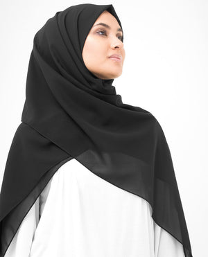 Jet Black Georgette Hijab-HIJABS-InEssence-Regular 27"x70"-MeHijabi.com