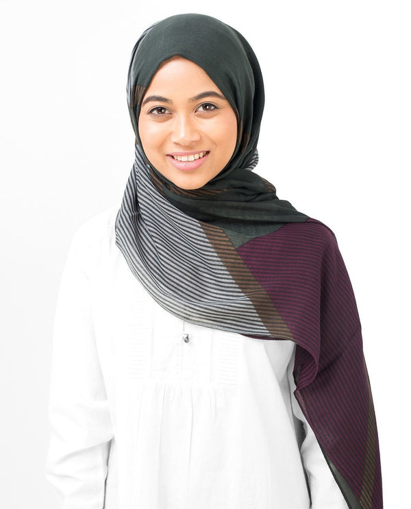 Lines Of Blocks Black, Grey & Purple Hijab-HIJABS-Urban Studio-Regular 27"x70"-MeHijabi.com