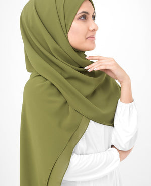 Olive Drab Green Georgette Hijab-HIJABS-InEssence-Regular 27"x70"-MeHijabi.com