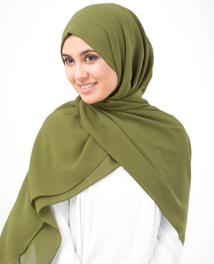 Olive Drab Green Georgette Hijab-HIJABS-InEssence-Maxi 40"x70"-MeHijabi.com