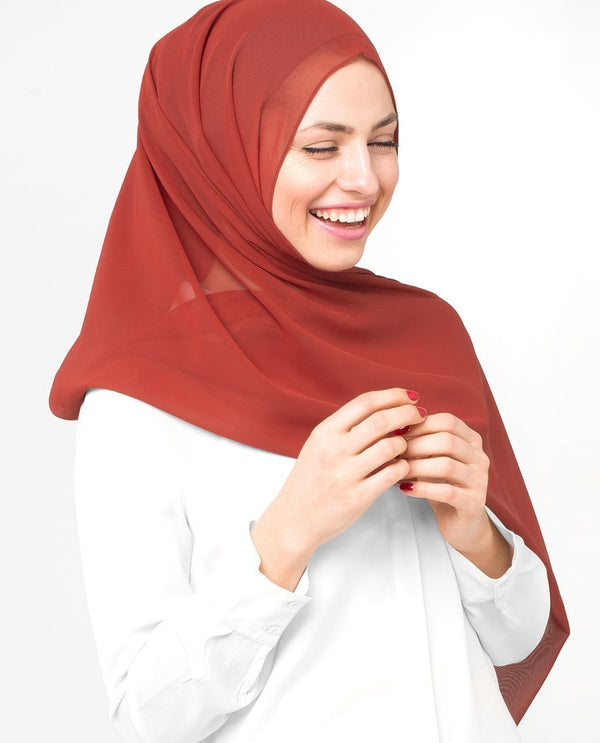 Red Clay Georgette Hijab-HIJABS-InEssence-Regular 27"x70"-MeHijabi.com