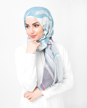 Serene White Milky Blue Printed Viscose Hijab-HIJABS-InEssence-Regular 27"x70"-MeHijabi.com