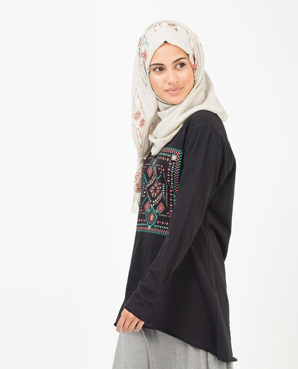 Silver Off-White Abstract Hijab-HIJABS-Urban Studio-Regular 27"x70"-MeHijabi.com